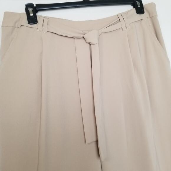 C Est 1946 Women's Beige Belted High Rise Wide Leg Crop Pants Size XL - Picture 2 of 8